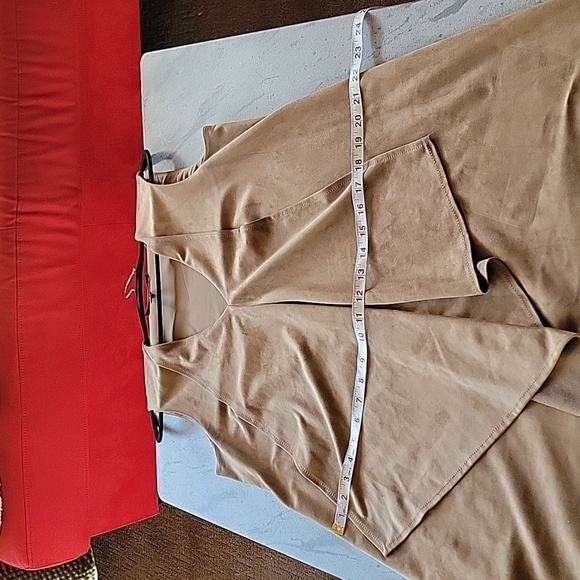 BCBGMaxAzria Tara Faux Suede Cascading Asymmetrical Dress Tan size M - Picture 11 of 15